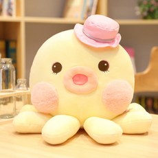 戴帽子的圓滾滾章魚娃娃靠墊, 黃色的