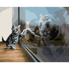 The Whale DIY油畫名畫繪製 50 x 40 cm 貓咪, 窗戶倒影中的貓咪