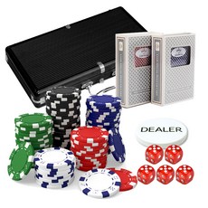 彩色籌碼 300入+鋁製黑色外殼+俱樂部特製德州撲克牌 2入+莊家籌碼+鑰匙 2入+骰子組合 5入, 隨機發送（芯片）