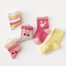 HARAROI 女童可愛粉紅櫻桃襪5雙組