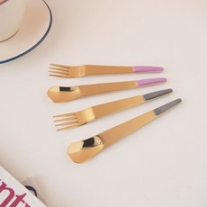 Bogen Sugar 金色茶匙2入 + 叉子2入組 炭灰 + 紫色, 1套, 茶匙2入 + 茶叉2入