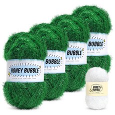 Knitt Honey Bubble 菜瓜布編織線 90g x 4入 + 迷你菜瓜布 20g 套組, 35 綠色