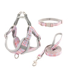 ANTS 格紋寵物胸背帶 XS號+牽繩, 1套, 粉色的