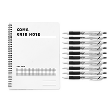 TUCO.B Koma 線圈方格筆記本 + Jetstream 0.5mm 黑色原子筆 10入組, 白色(筆記本), 1套