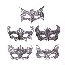 蕾絲面具 5種組, 皇冠、惡魔角、兔子、埃及豔后、狐狸, 1套
