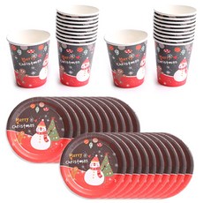 PARTYHAE 聖誕派對雪人盤 18cm x 20入 + 派對杯 8.5cm x 20入, 1套