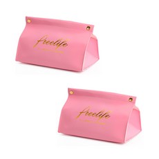 簡約皮革燙金紙巾套 2入, 粉色的