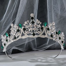 Estella 自助婚紗 新娘髮帶 皇冠 珠寶飾品 nen633, 綠色, 1個