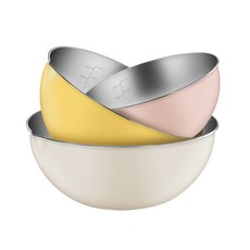 卡薩本尼 彩色攪拌碗 3件組, 1組, 莓果粉色+蜂蜜黃色+香草奶油色