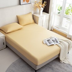 Annette 100%防水吸濕排汗床包式保潔墊枕套3件組 保潔墊(182 x 188 x 35cm) + 枕套2個(45 x 75cm), 玫瑰黃