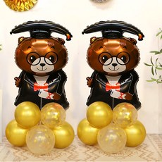 畢業氣球柱 棕熊博士 DIY 套組, 2套, 金色(30cm氣球) + 金色亮片(30cm氣球) + 棕熊博士(鋁箔氣球)