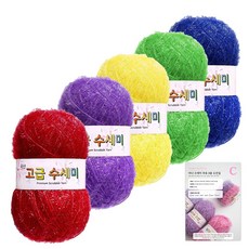 Yarna 高級菜瓜布編織線 80g x 5入 + C型圖案8種包裝組, 08 彩虹, 1套