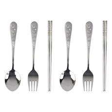 愛居不銹鋼筷+勺+叉套裝, 單色, 2組, 筷子+湯匙+叉子