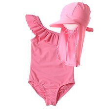 女童連身泳裝+防曬帽組