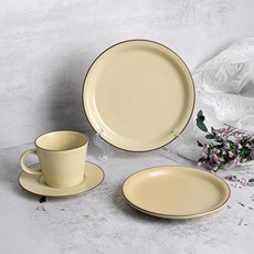 카네수즈 클라리스 각진 커피잔 + 1인 브런치 세트 3p, 아이보리, 1세트, 원형접시 1호 + 2호 + 각진 커피잔 세트