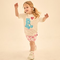 Care Bears 童款Bedtime Bear圖案短袖上衣+棋盤格短褲套裝