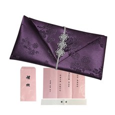 油性現金禮金袋 袋型結繩包袱+高級禮金信封, 深紫色, 1張
