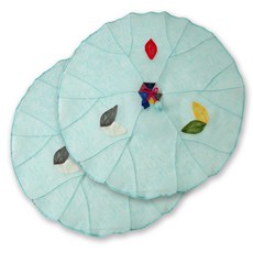 happytool 樹葉苧麻拼布餐桌罩 淺藍色, 2個