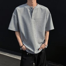 Starbean 男款鈕扣亮點寬鬆華夫格短袖T恤