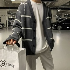 男士時尚潮流半開衩格紋長袖寬鬆開襟衫