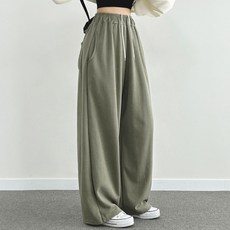 Withhuilin 女款人生版型運動鬆緊帶寬褲 (長版/基本 2種褲長)