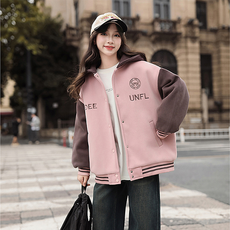 Orenjidamom 女童 UNFL 標誌袖連帽撞色夾克