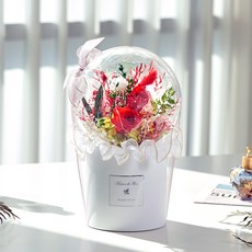 Maison de Flore 不凋花 永生花 LED燈 盆栽型 壓克力氣球 花束 氣球花, 酒紅色