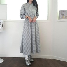 보리맘 스트라이프 후드 밴딩 롱 임부복 원피스 Kn032