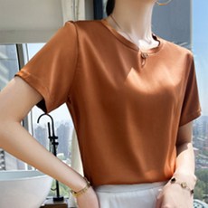 더시럽 여성용 컬러팝 실크 루즈핏 반팔 티셔츠