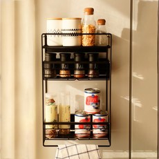 LivingWorks 磁吸式冰箱三層置物架, 黑色, 1個