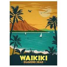 KMELLIE DIY 畫框型 3D 威基基 圓形鑽石畫 30 x 40 cm, 混合顏色