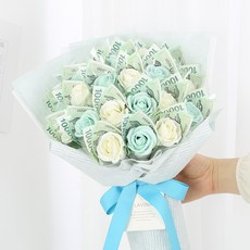 LAVINA 香皂玫瑰 20朵 現金花束 + 提袋組合, 鬆餅藍(花束), 1套