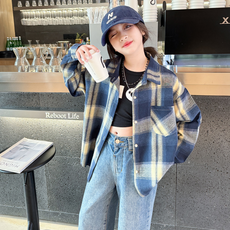 女童大格紋口袋柔軟襯衫