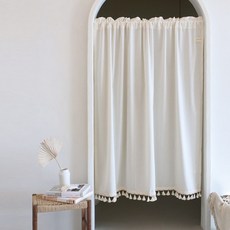 Maison Textile水洗粗布流蘇遮光窗簾, 自然白色