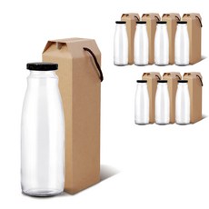 mir 寬口黑蓋玻璃果汁收納瓶 1000ml+禮物盒, 8組