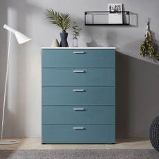 터쿼이즈 폭 넓은 서랍장 방문설치, 화이트, 5단