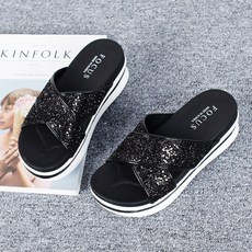 Pungyu女款X Point增高拖鞋 5.3cm, 黑色, 250