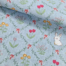 Leuhome 寬幅 20支棉布料, 兔子花園藍色, 1個