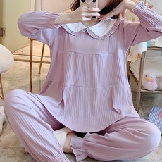 Damon 孕婦水手領蕾絲睡衣上下身套裝 nso615