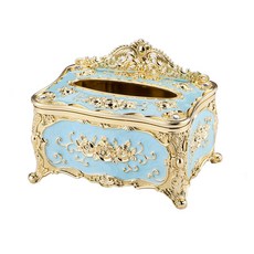 金色花朵裝飾高級面紙盒, 金藍色