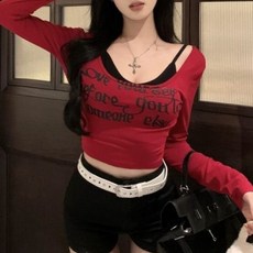 I'M MONG 女款Desrue字母疊穿設計短版長袖T恤