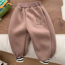 JOY MULTI 孩童熊圖案刺繡內刷毛縮口慢跑長褲