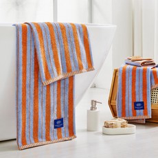 Modern House ETF雙條紋浴巾 460g 棉紗 70*140cm, 1個, 橘色