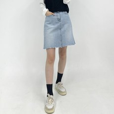 빼빼 여성용 통기성 밑단 컷팅 데님 청 미디 스커트