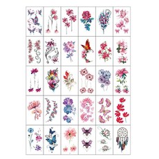 LOVISH TATTOOS 紋身貼紙 植物花卉 30款組, 混色, 1組
