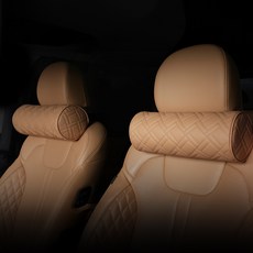 detailing Woven Block 汽車用高級記憶棉頸枕, 鞍棕色(靠墊) + 象牙白(縫線), 2個