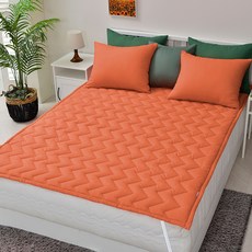 달콤한하루 먼지없는 항균 누빔 고정밴드 침대패드, 오렌지