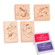 MOMO Pure Friends 郵票 B 型 4 種 + 墨水 2p 套組, 1套, 隨機發貨