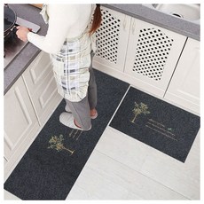 eCHOBELLE 樹木圖案廚房地墊組 長款+短款, 黑色的