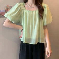 스퀘어넥 반팔 블라우스